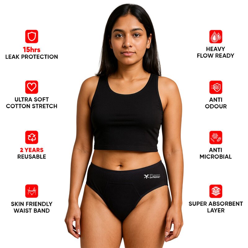 Go Paddie reusable period panty with 15hrs leak protection, antimicrobial, odour free, heavy flow ready